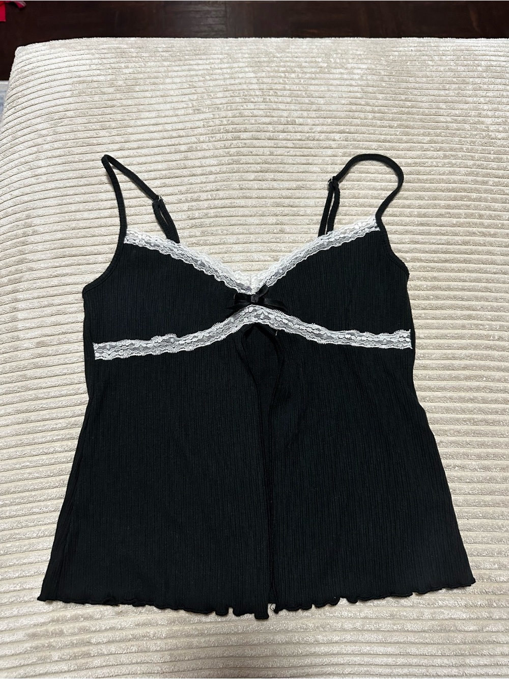 Selfie Leslie Black Cami with White Lace Trim